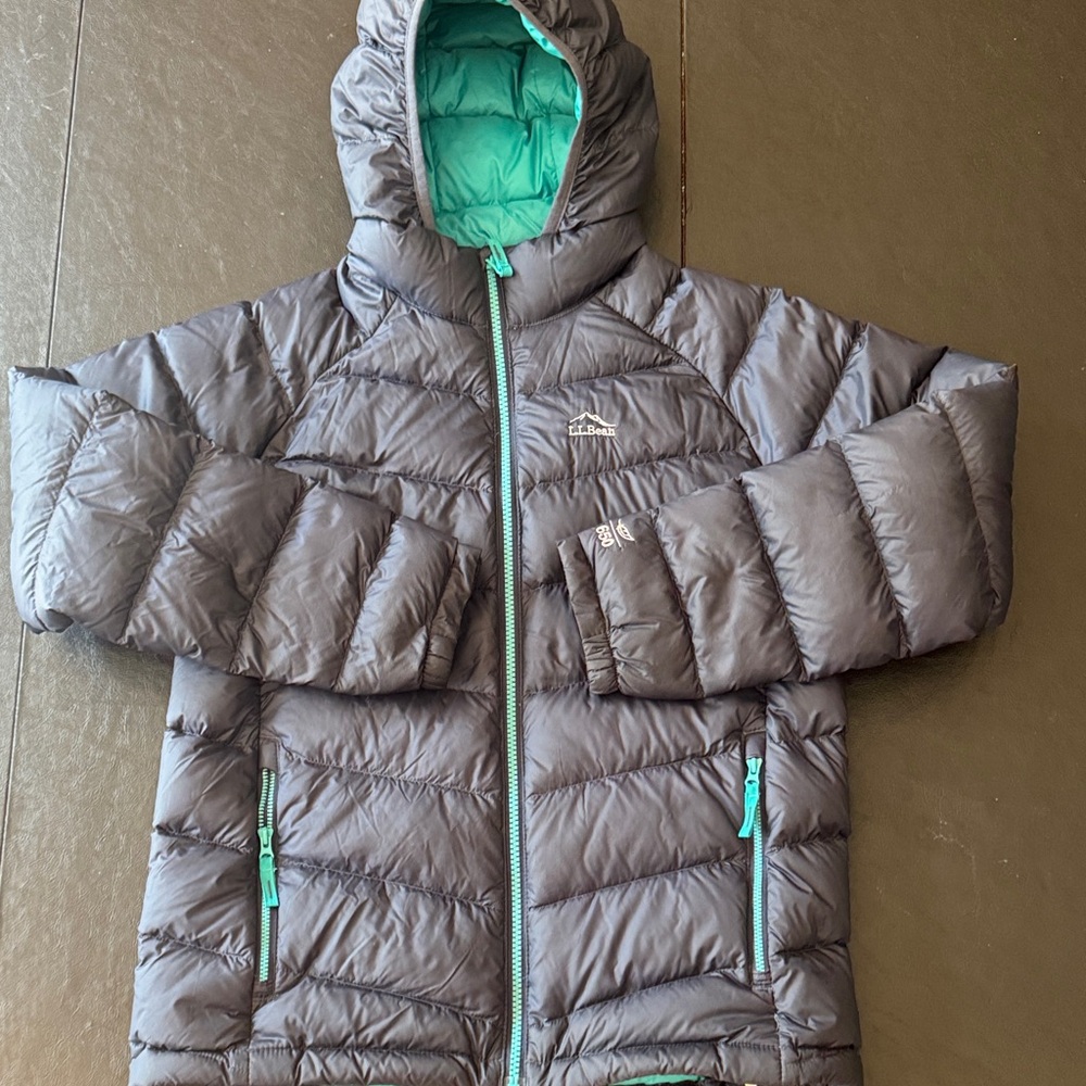 L.L. Bean Dark blue Puffer Jacket with Teal Trim